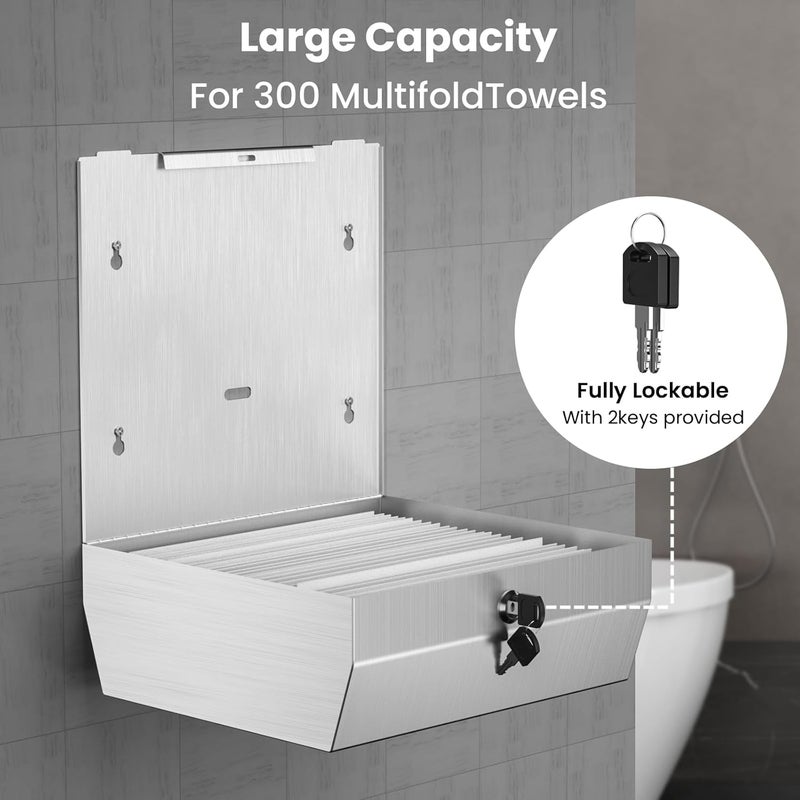 SettleDown Paper Towel Dispenser Wall Mount -Commercial C Fold/Multi-fold/Tri-fold,Stainless Steel Bathroom Hand Towel Dispenser with Lock Design - Image 2